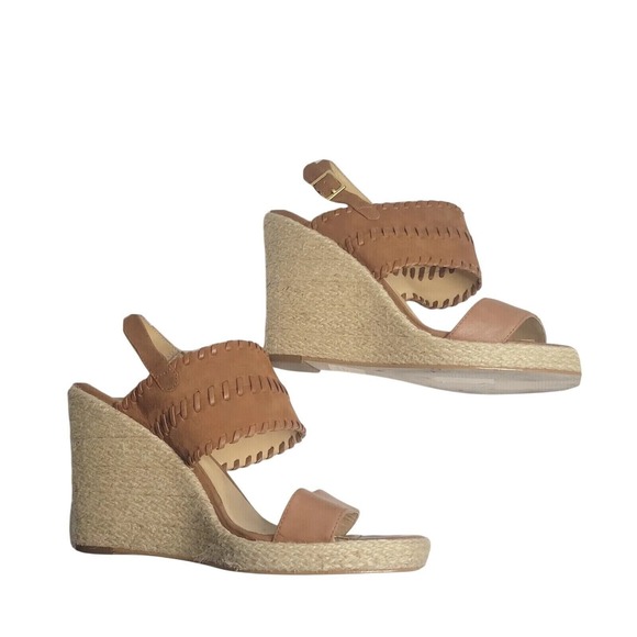 COSMOPARIS Leather Espadrilles Wedge Sandal Heels Cognac 10 brazil sexy beach‎ - Picture 1 of 4